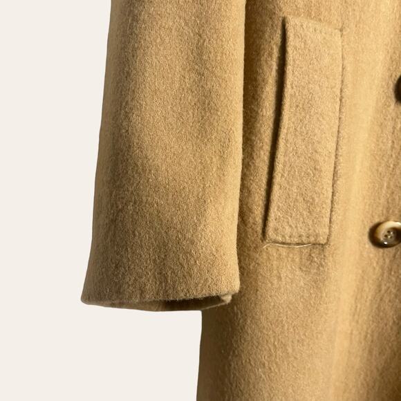 Fleurette Tan Camel Hair Double Breasted Overcoat Size Medium - Picture 6 of 14